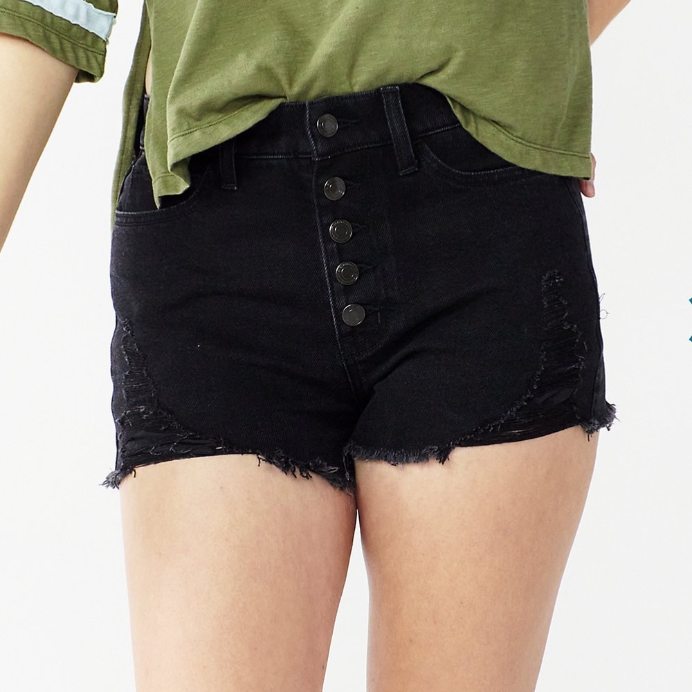 NWT SO high rise button fly Mom Shorts black denim size 11